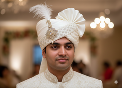 Hand-Tied Grand Couture Groom Pagdi with Embroidered Safa and  Kalgi