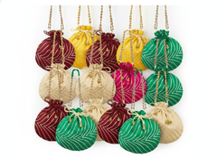 Bandhani Style Round Potli Bag with Golden Handle - Mutliple colours