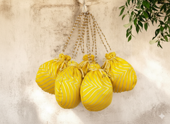 Bandhani Style Round Potli Bag with Golden Handle - Yellow