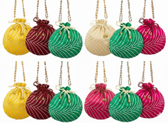 Bandhani Style Round Potli Bag with Golden Handle - Mutliple colours