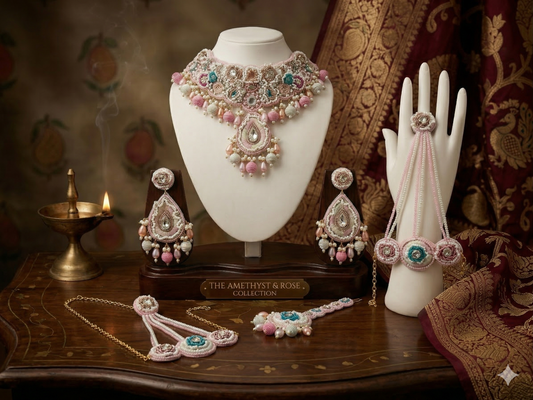 Handcrafted Pastel Pink Zardozi Jewellery