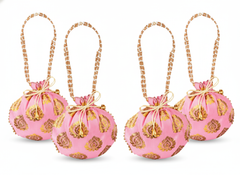 Bail Round Potli Bag with Pearl Beaded Handle Baby Pink- Pack of 4