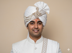 Elegant White Groom Pagdi with Safa and Kalgi