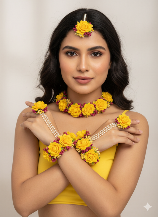 Haldi Hues Floral Jewellery Set