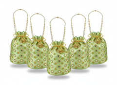 Embellished Silk Potli Bag with Beaded Handle Sea Green - Pack of 5