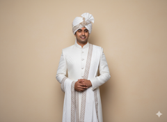 Elegant White Groom Pagdi with Safa and Kalgi