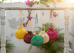 Bandhani Style Round Potli Bag with Golden Handle - Mutliple colours