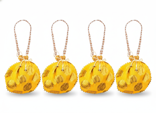 Bail Round Potli Bag with Pearl Beaded Handle Yellow- Pack of 4