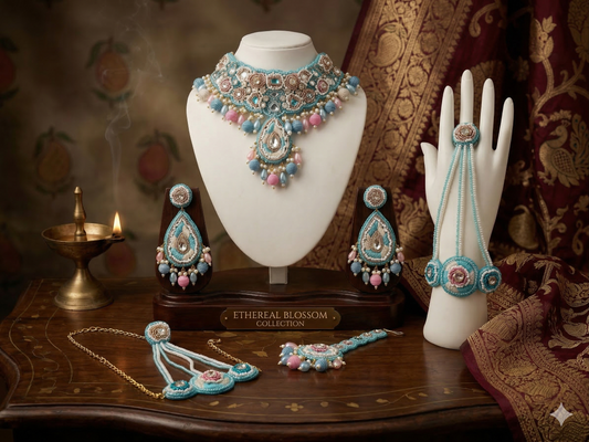 Handcrafted Pastel Blue Zardozi Jewellery