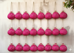 Bandhani Style Round Potli Bag with Golden Handle - Pink