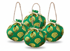 Bail Round Potli Bag with Pearl Beaded Handle Green- Pack of 4