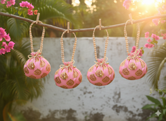 Bail Round Potli Bag with Pearl Beaded Handle Baby Pink- Pack of 4