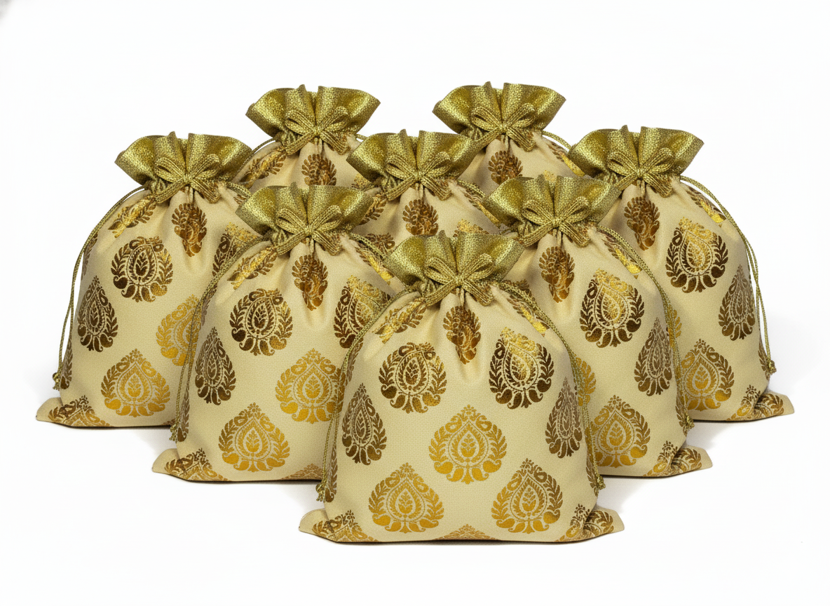 Traditional Beige & Gold Brocade Potli Bag (pack of 10))