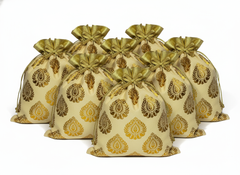 Traditional Beige & Gold Brocade Potli Bag (pack of 10))
