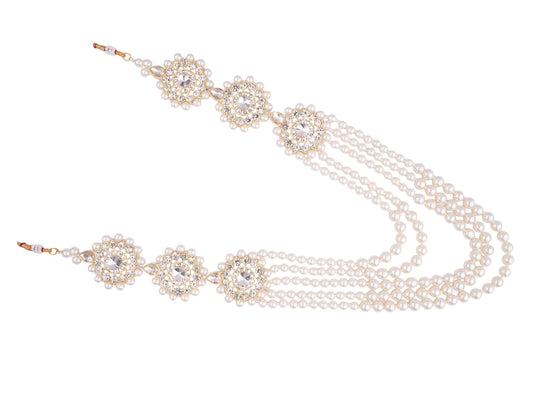 Glorious Pearl & Bead Groom’s Mala with Kundan Floral Motifs - Cream
