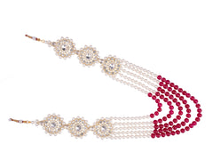 Glorious Pearl & Bead Groom’s Mala with Kundan Floral Motifs - Red