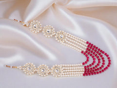 Glorious Pearl & Bead Groom’s Mala with Kundan Floral Motifs - Red
