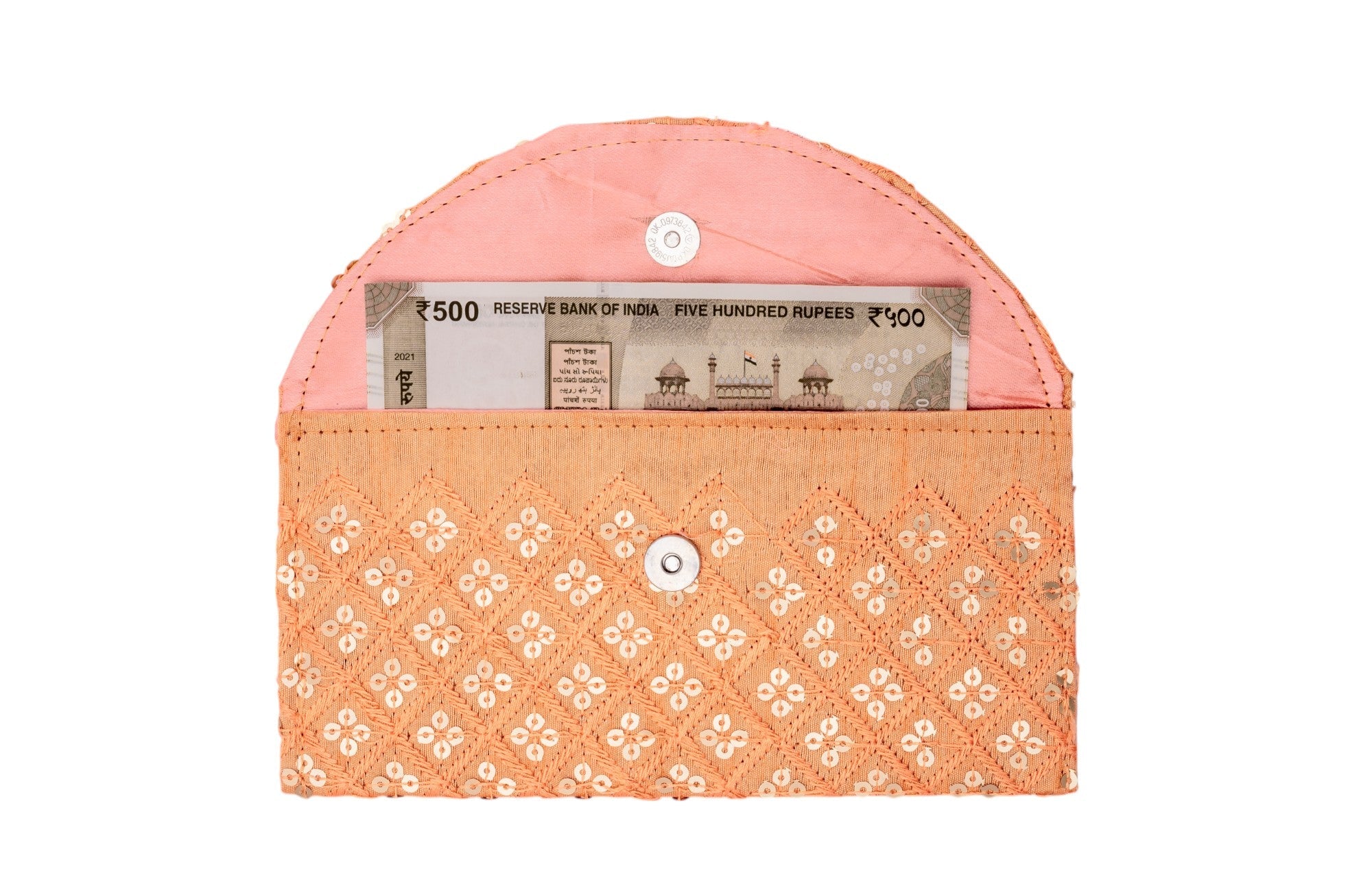 Golden Peach Sequins Embroidered Shagun Envelope