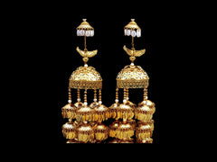 Grand Multi-Layer Golden Bridal Kaleera with Bird Motif & Pearl Drops