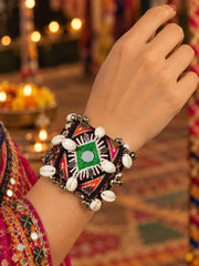 Rang Rasiya Black & Multicolour Mirror Work Openable Kada – Traditional Navratri Hand Accessory