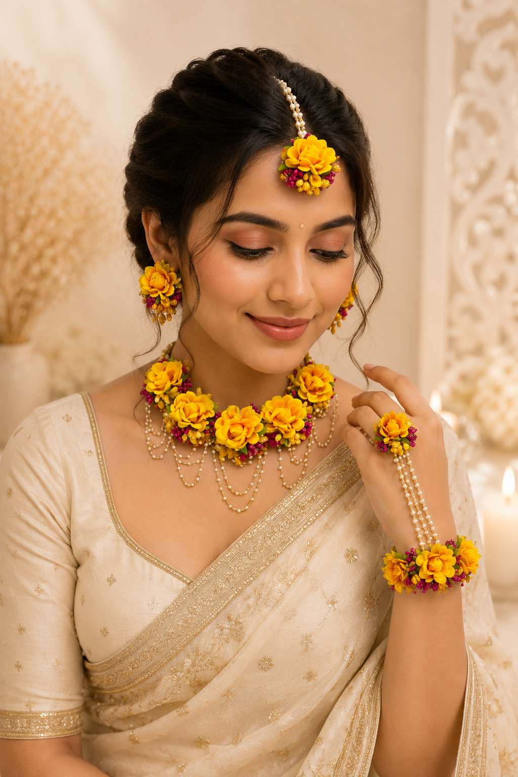 Haldi Hues Floral Jewellery Set