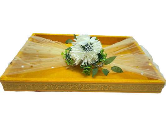 Premium Yellow Velvet Packing Tray with Floral Velcro Belt