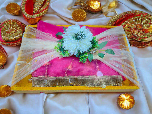 Premium Yellow Velvet Packing Tray with Floral Velcro Belt