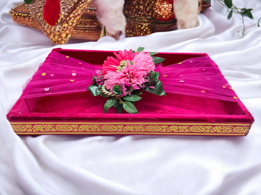 Premium Pink Velvet Packing Tray with Floral Velcro Belt
