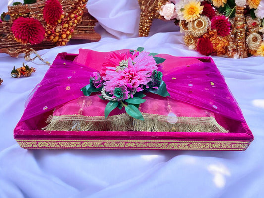 Premium Pink Velvet Packing Tray with Floral Velcro Belt