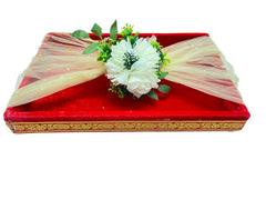 Premium Red Velvet Packing Tray with Floral Velcro Belt