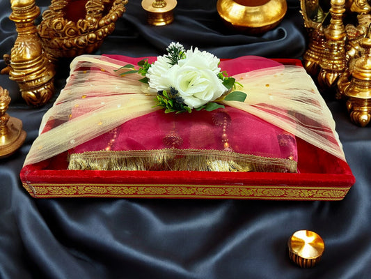 Premium Red Velvet Packing Tray with Floral Velcro Belt