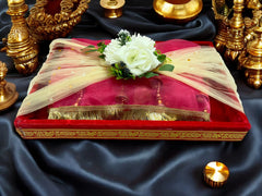 Premium Red Velvet Packing Tray with Floral Velcro Belt