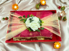 Premium Red Velvet Packing Tray with Floral Velcro Belt