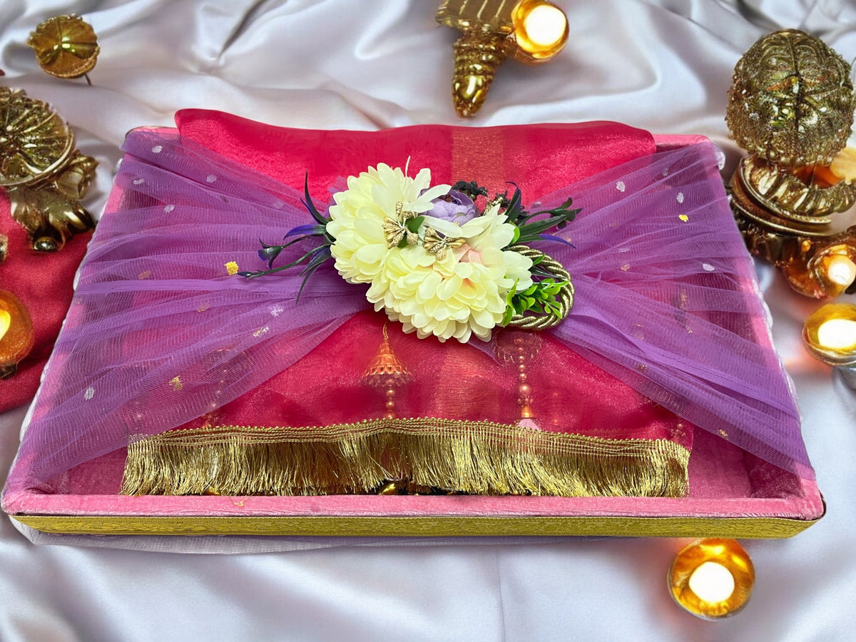 Premium Baby Pink Velvet Packing Tray with Floral Velcro Belt