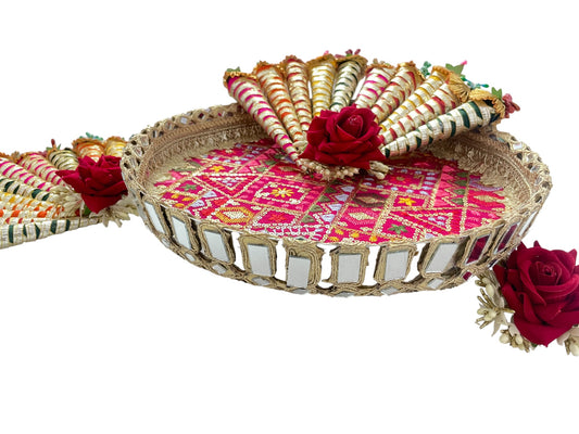 Designer Mirror Mehendi Thaal – Floral Cone Arrangement