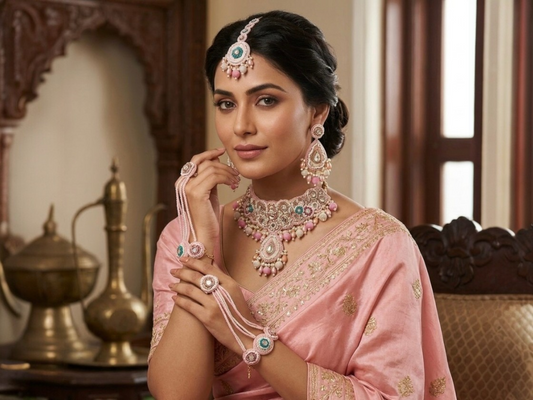 Handcrafted Pastel Pink Zardozi Jewellery