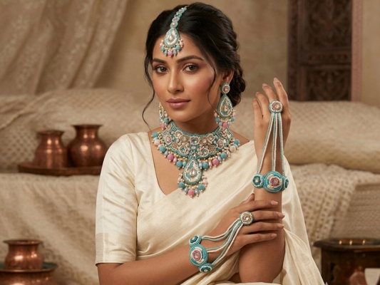 Handcrafted Pastel Blue Zardozi Jewellery