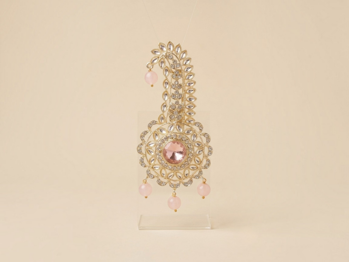 Traditional Groom kalgi with Kundan Work & Pearl Danglers - Baby Pink