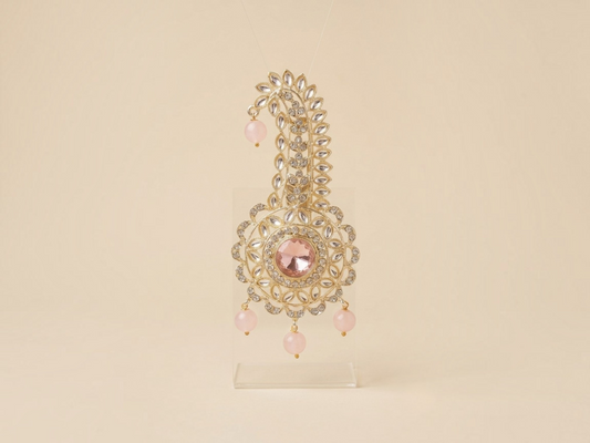 Traditional Groom kalgi with Kundan Work & Pearl Danglers - Baby Pink