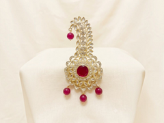 Traditional Groom kalgi with round Kundan Work & Pearl Danglers - Pink