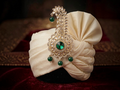 Traditional Groom kalgi with Kundan Work & Pearl Danglers - Green