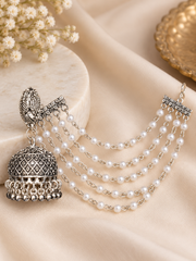 Navratri Pearl Cascade Oxidised Jhumka Earrings