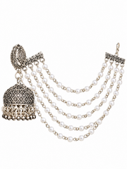 Navratri Pearl Cascade Oxidised Jhumka Earrings