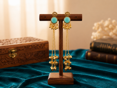 Artisan Peacock Motif Dangle Earring Combo - Set of 3 Pairs (Turquoise, Black, Red)