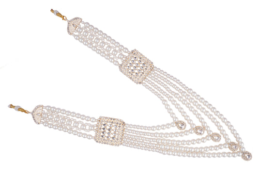 King style Multi-Layer Pearl Groom Mala with Kundan Work