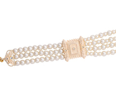 Majestic Triple-Layer Pearl Groom’s Mala with Goldenen Kundan Panels