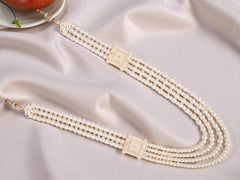 Majestic Triple-Layer Pearl Groom’s Mala with Goldenen Kundan Panels