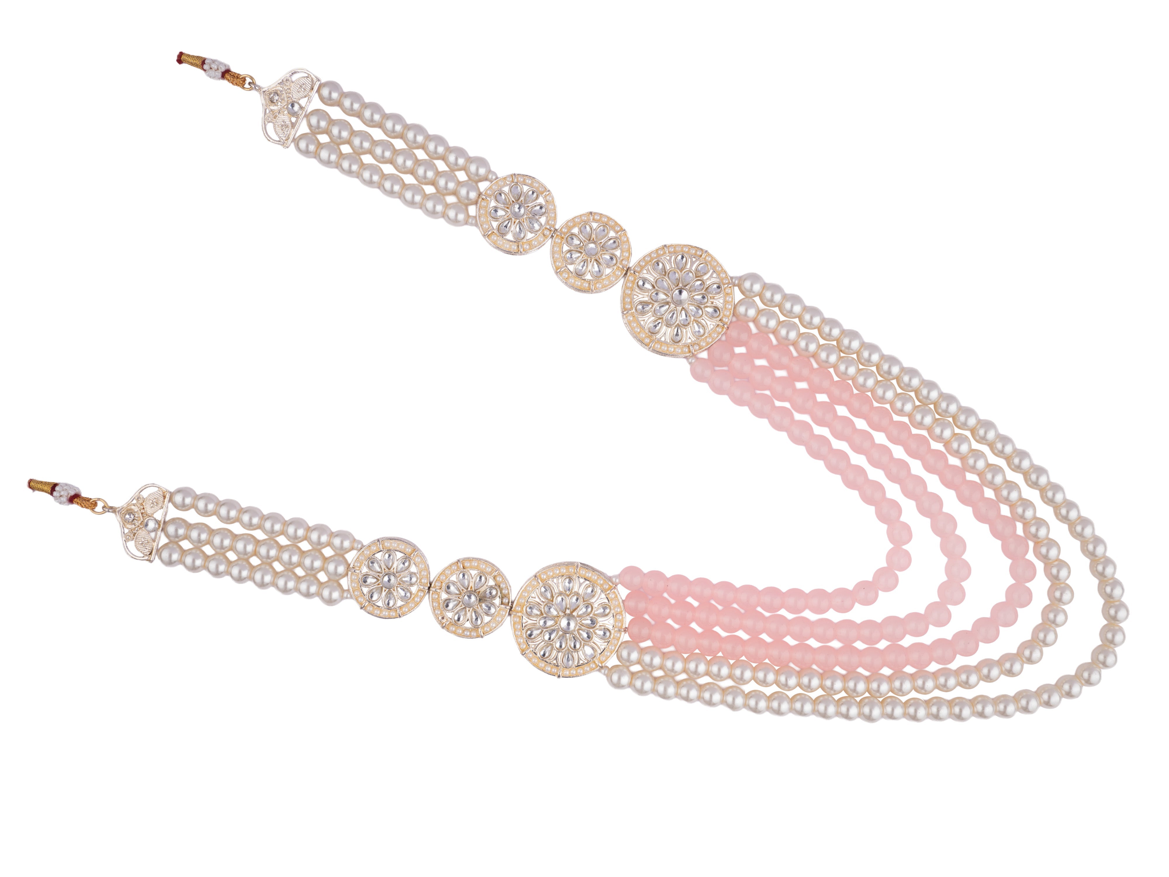 Minimalistic Multi-Layer Groom’s Mala with Kundan Accents - Peach