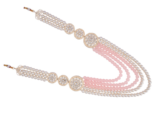 Minimalistic Multi-Layer Groom’s Mala with Kundan Accents - Peach
