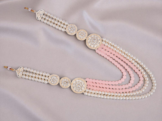 Minimalistic Multi-Layer Groom’s Mala with Kundan Accents - Peach